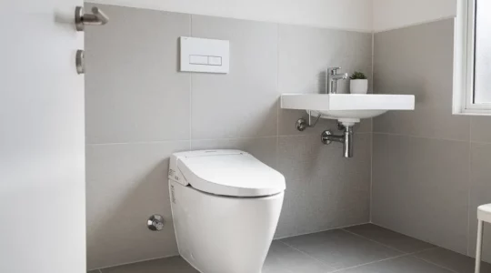 WC japonais installé dans une salle de bains moderne française